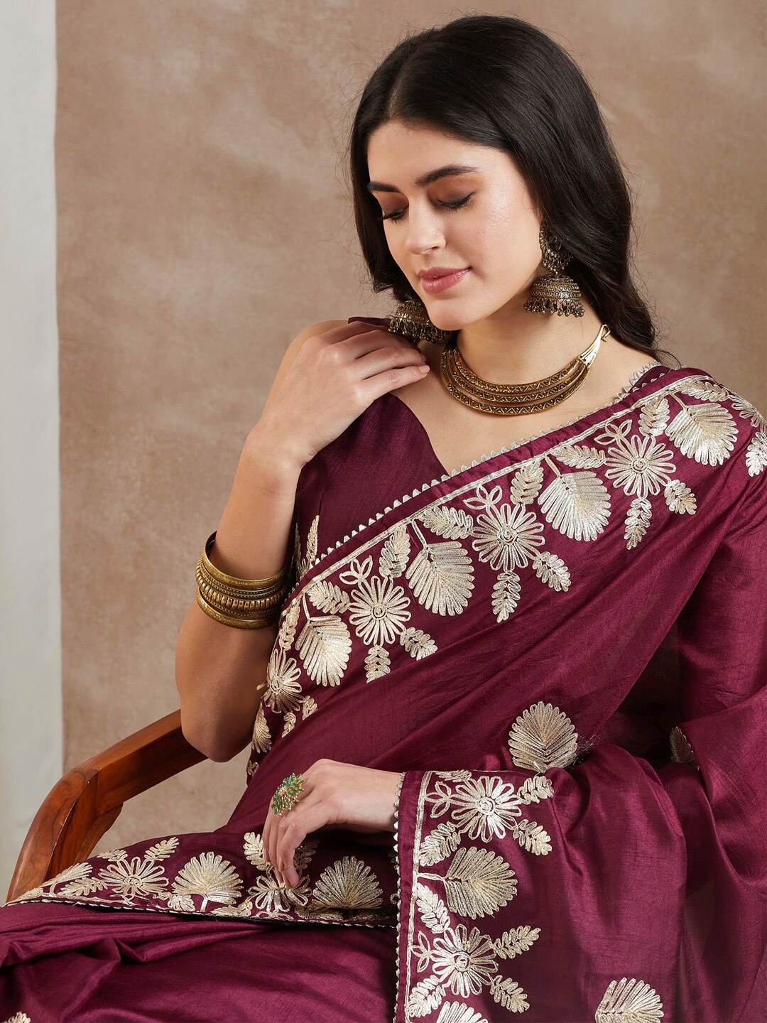 

Saree mall Ethnic Motifs Embroidered Gotta Patti Saree, Purple