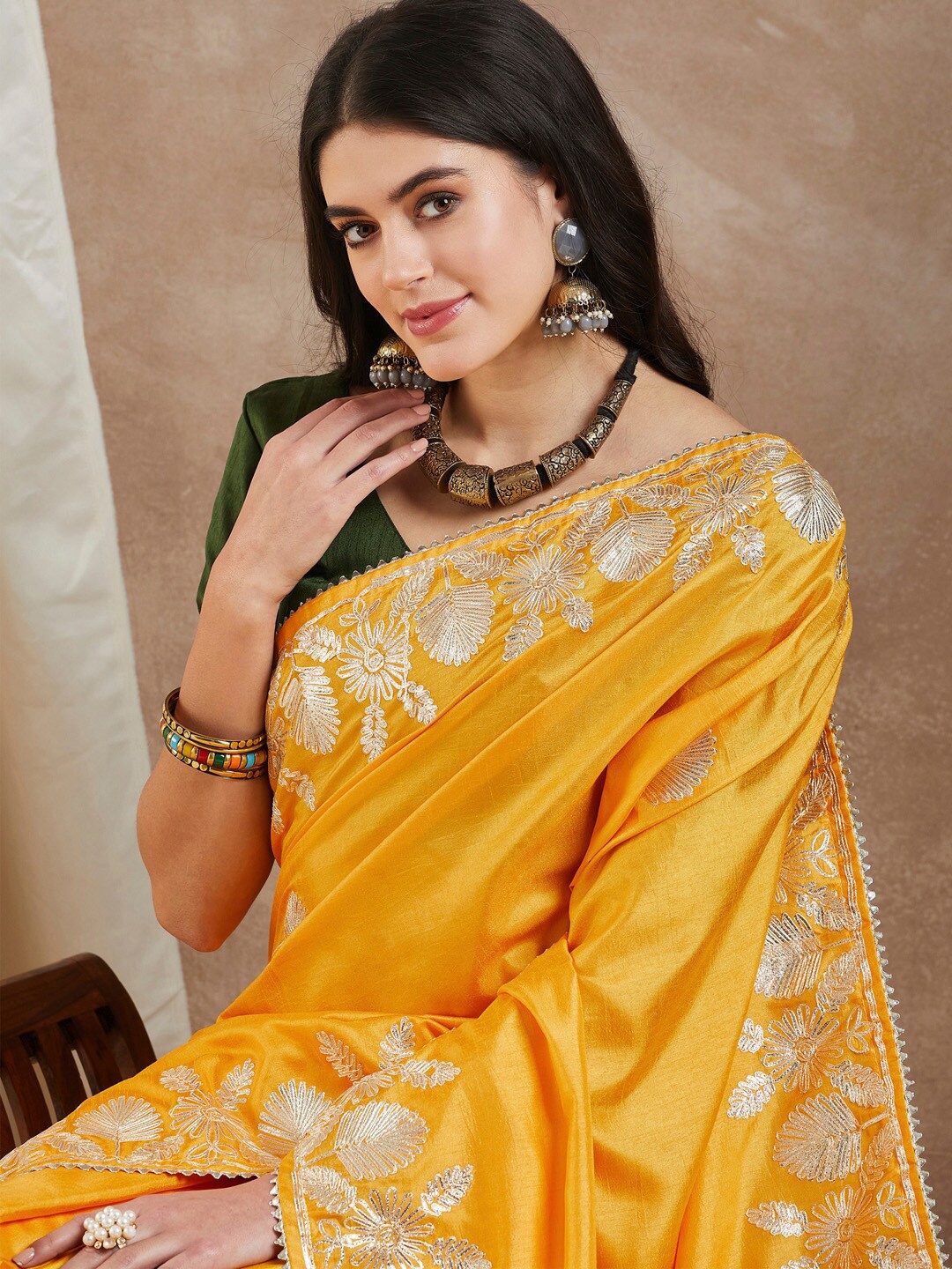 

Saree mall Ethnic Embroidered Party Wear Saree, Yellow