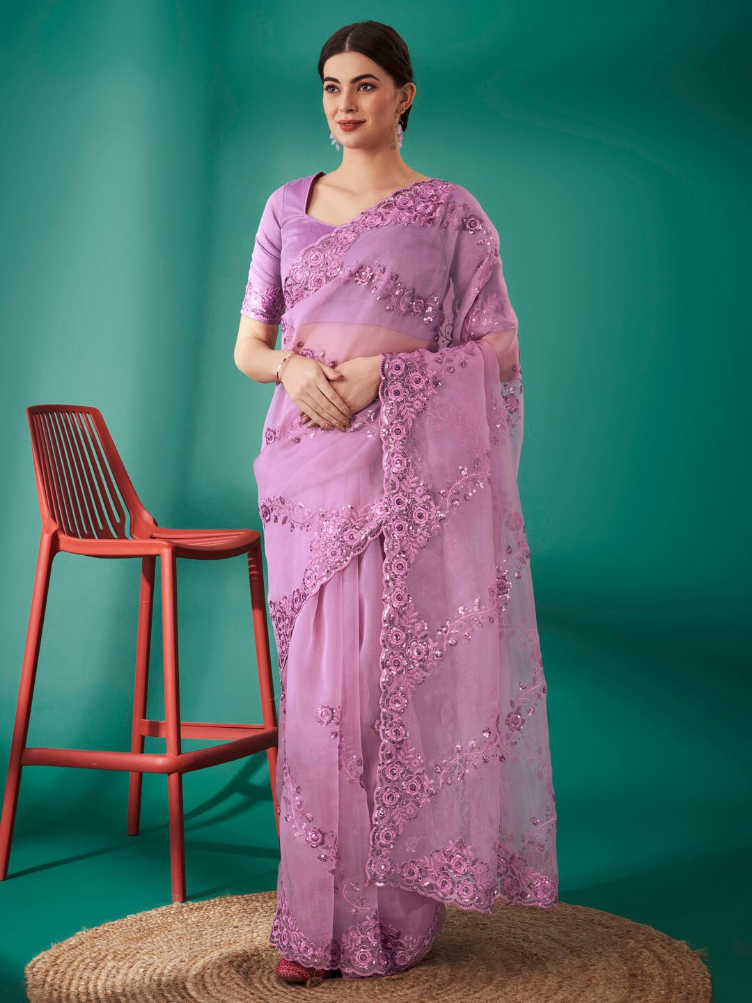 

Saree mall Embellished Organza Party Wear Saree, Mauve