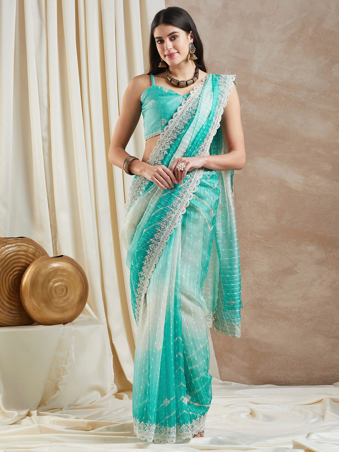

Saree mall Embroidered Net Party Wear Saree, Blue