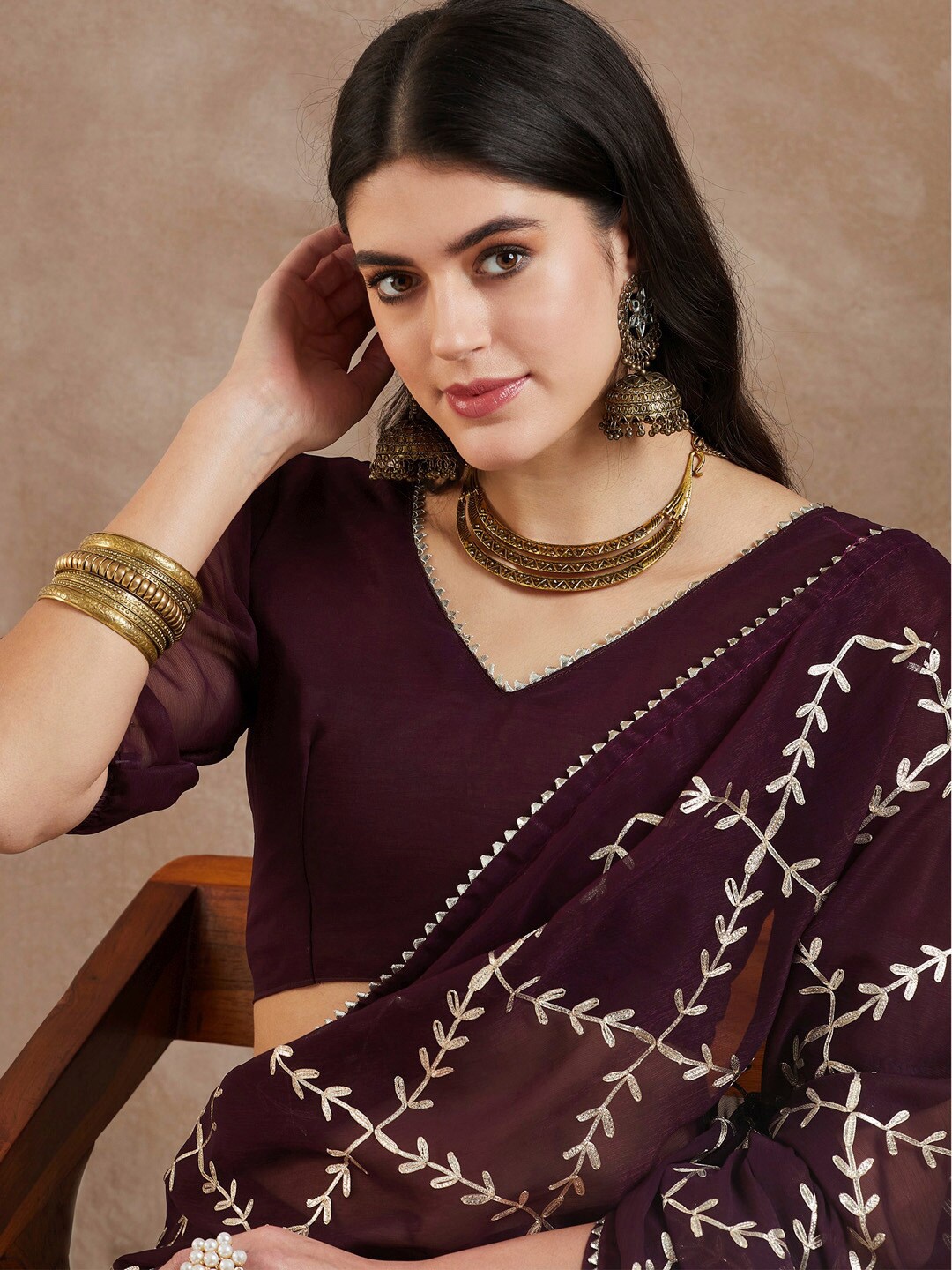 

Saree mall Embellished Embroidered Poly Georgette Sarees, Purple