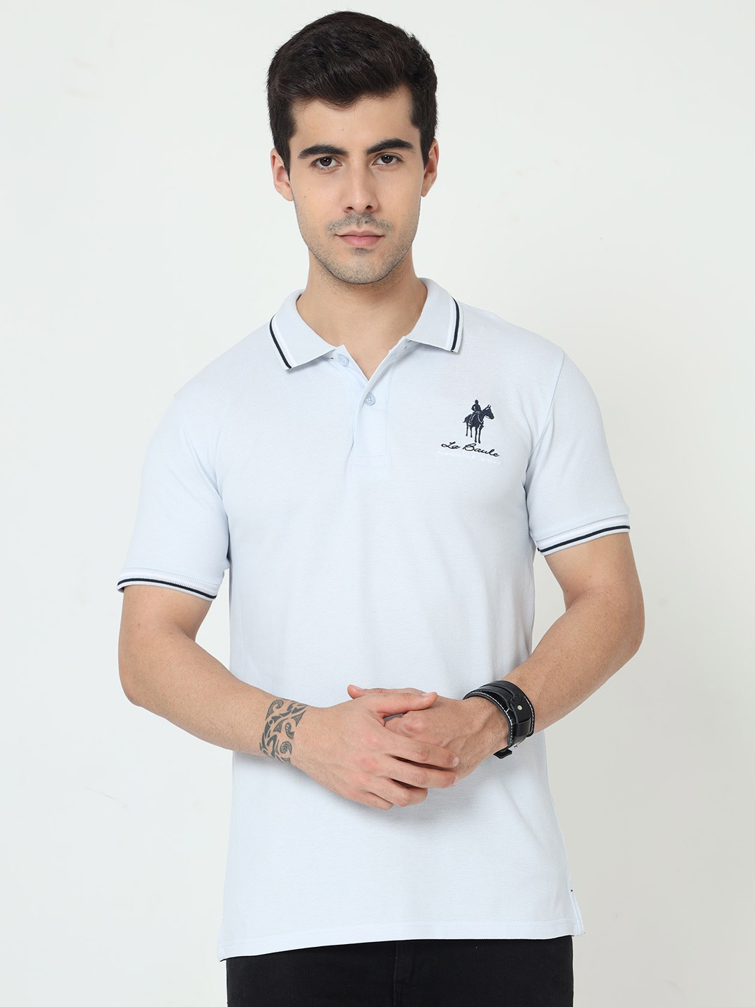 

Masculino Latino Plus Polo Collar Bio Finish Cotton T-shirt, Blue