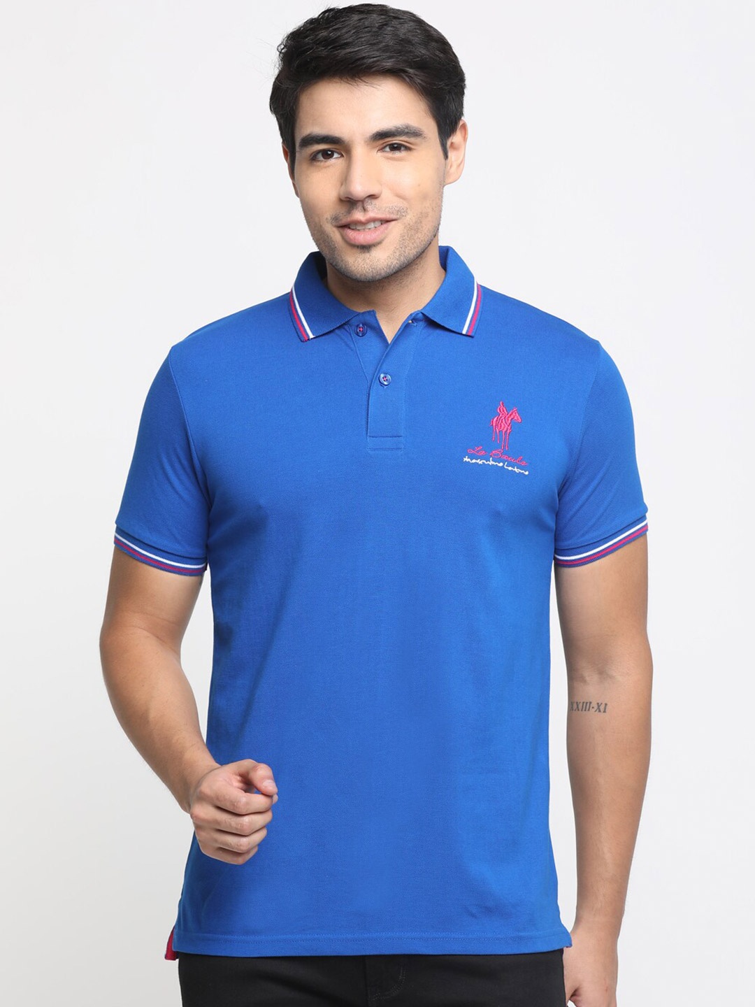 

Masculino Latino Plus Polo Collar Cotton Bio Finish T-shirt, Blue