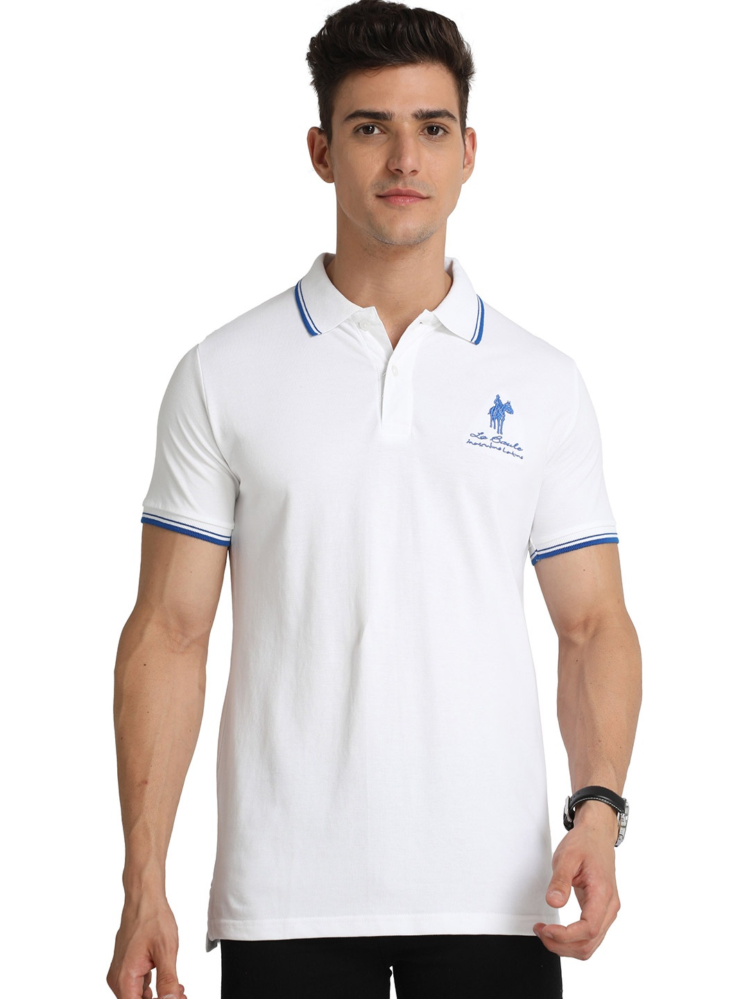

Masculino Latino Plus Polo Collar Cotton Bio Finish T-shirt, White