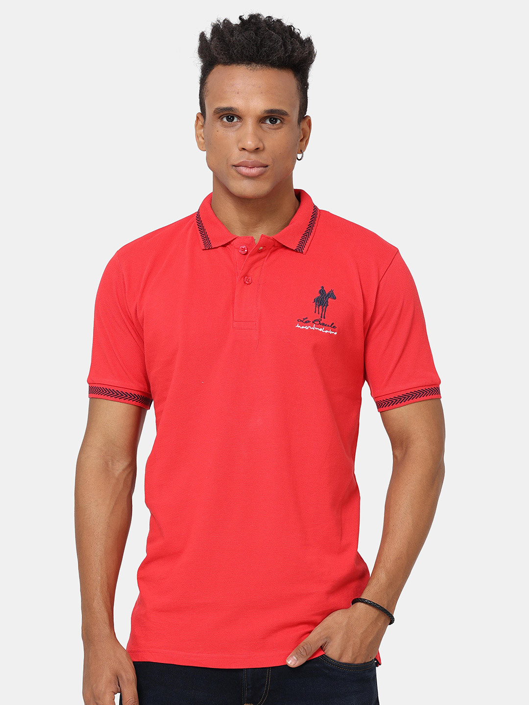 

Masculino Latino Plus Polo Collar Cotton Bio Finish T-shirt, Red