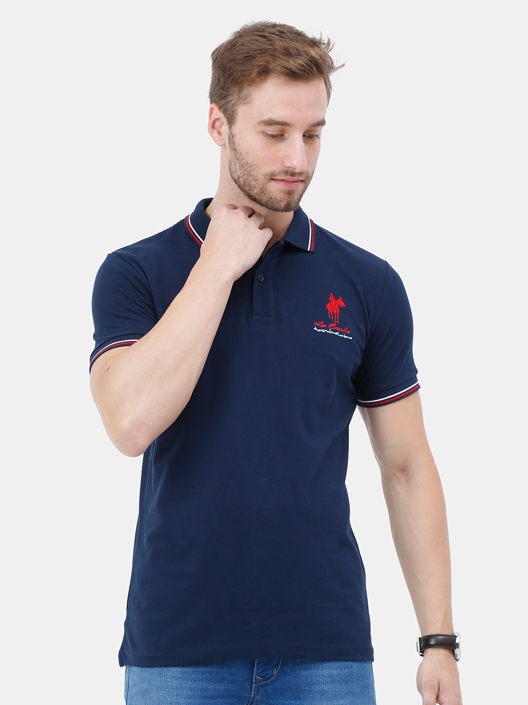 

Masculino Latino Plus Polo Collar Cotton Bio Finish T-shirt, Navy blue