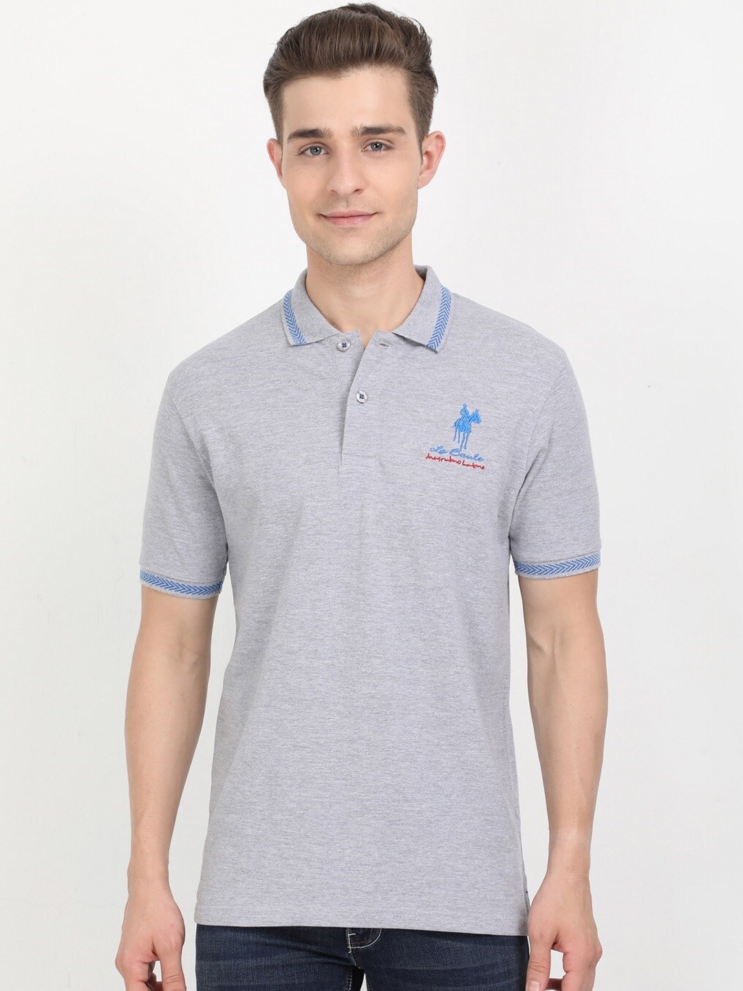 

Masculino Latino Plus Polo Collar Cotton Bio Finish T-shirt, Grey melange