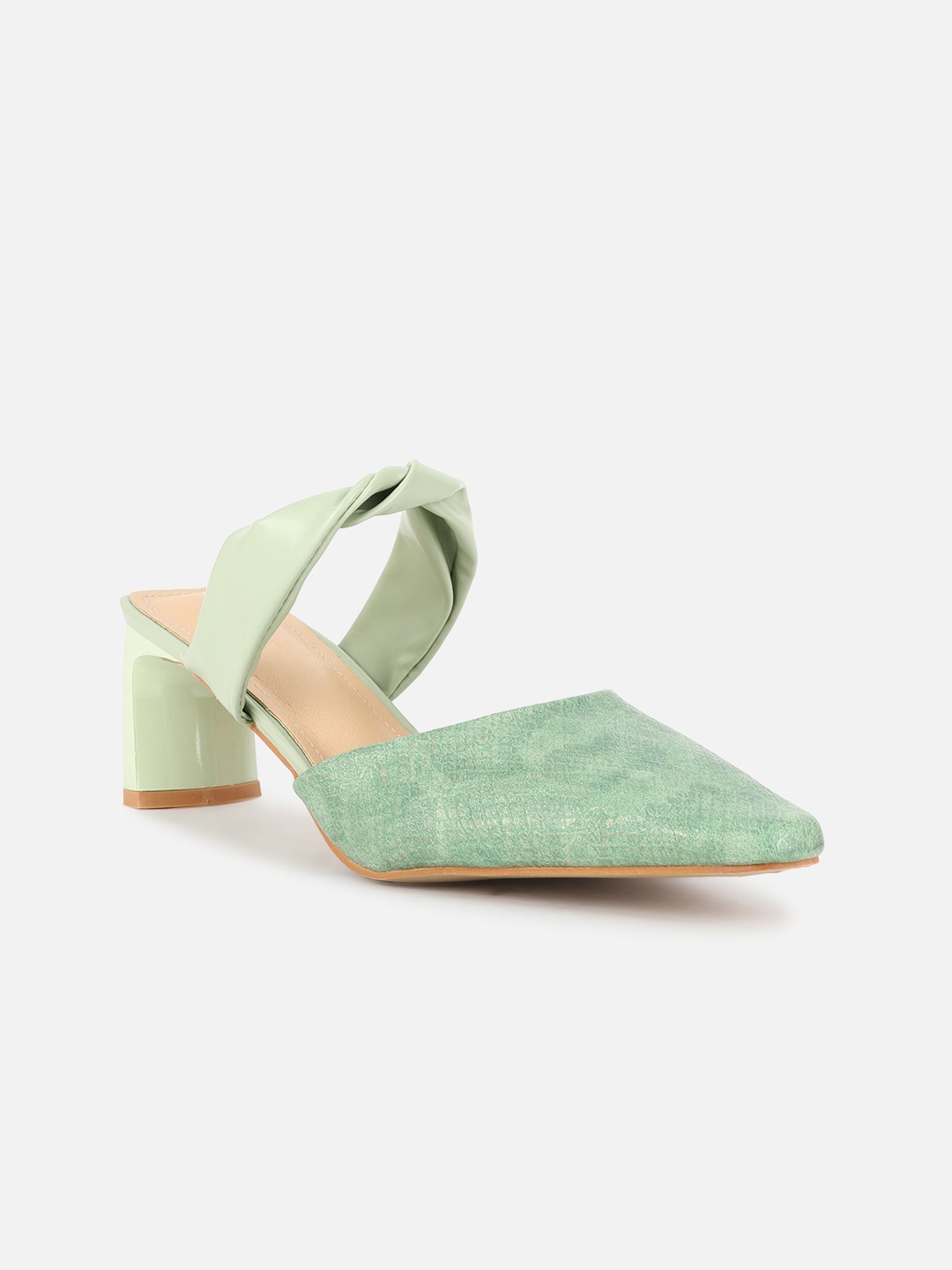 

Allen Solly Woman Textured Pointed Toe Block Heels, Green