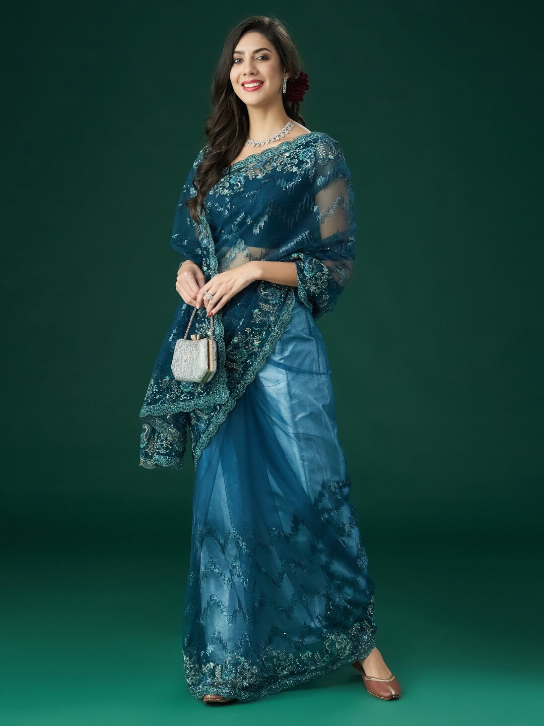 

kasee Embellished Zari Sequinned Saree, Blue