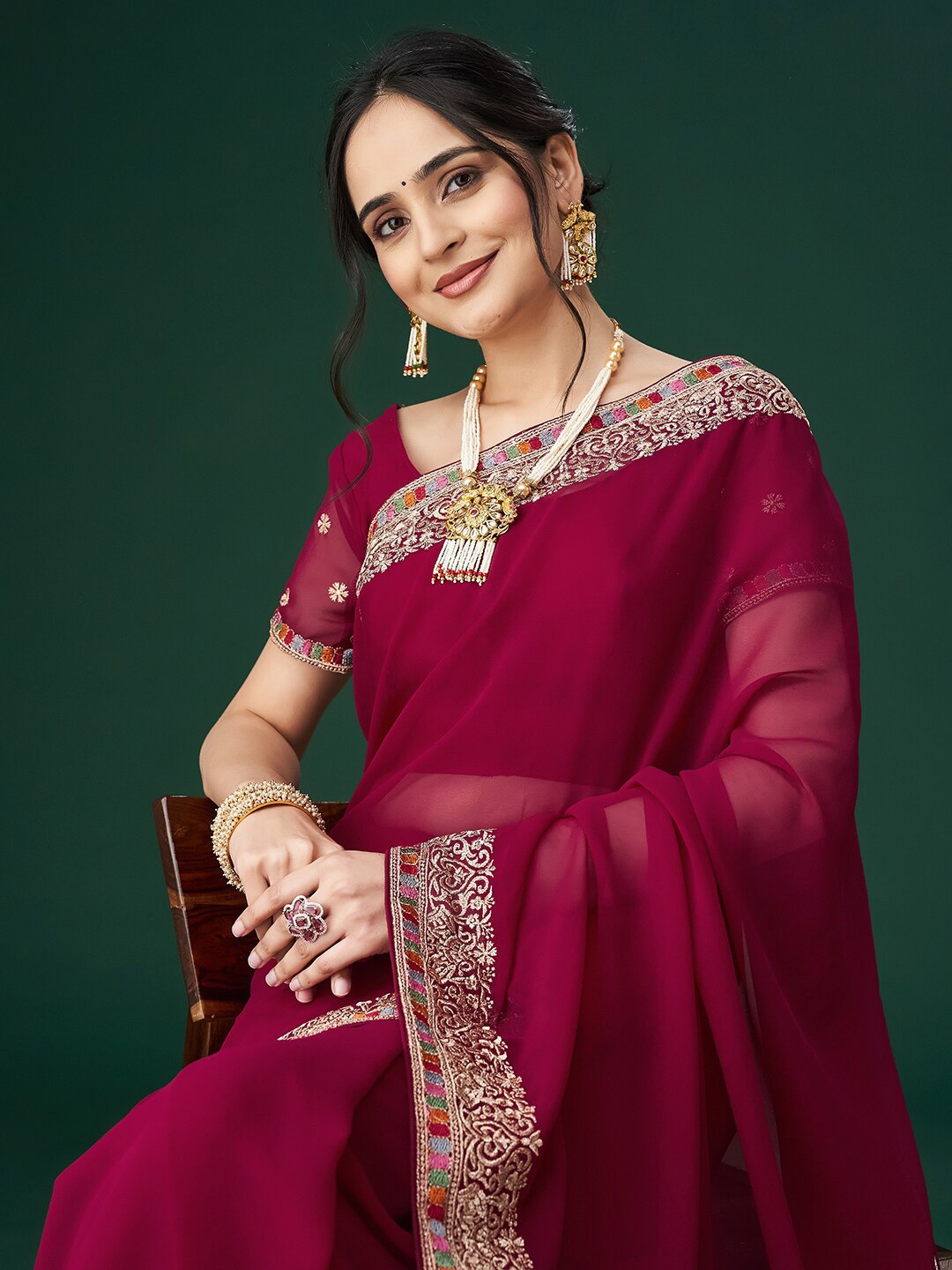 

kasee Embroidered Sarees, Red