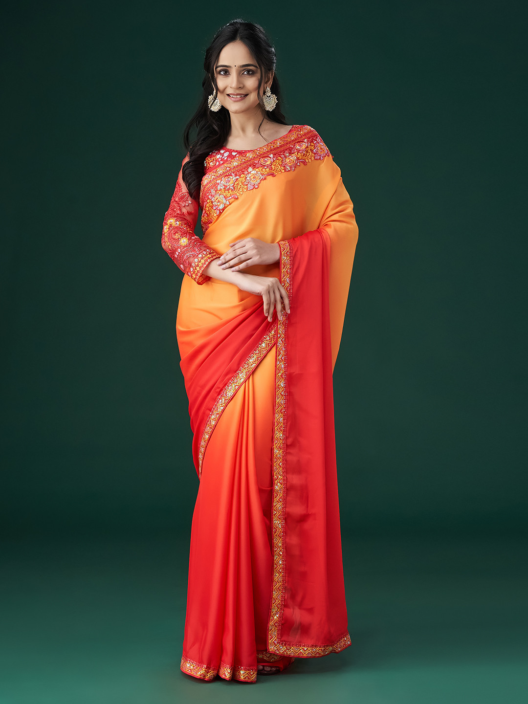 

kasee Floral Embroidered Sequinned Sarees, Red