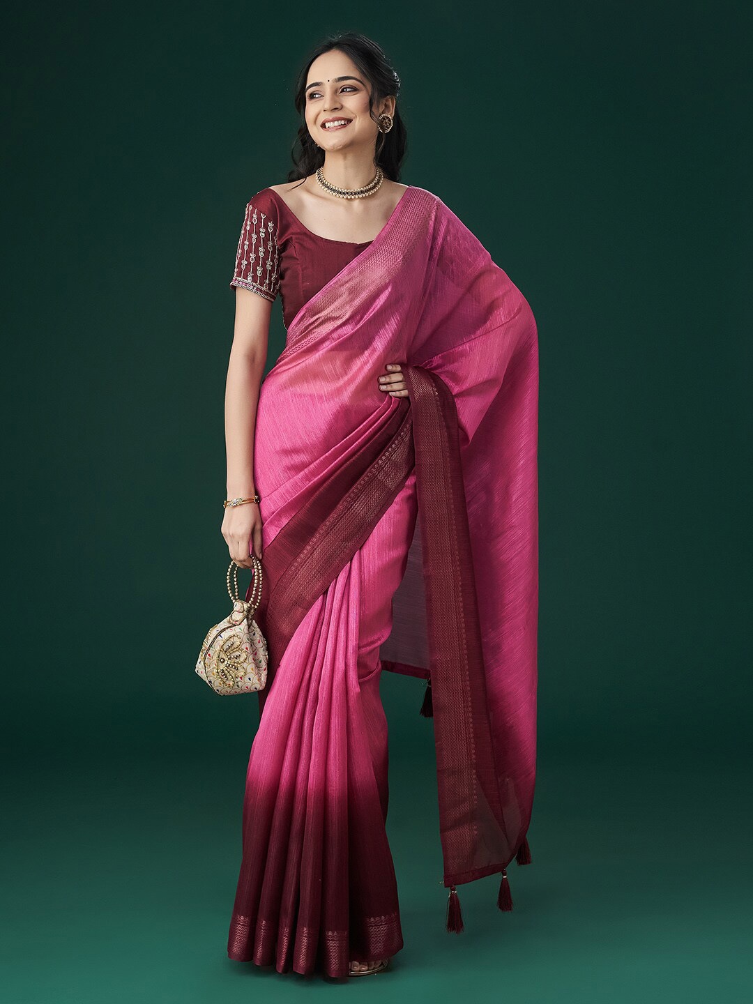 

kasee Woven Design Embellished Sarees, Pink