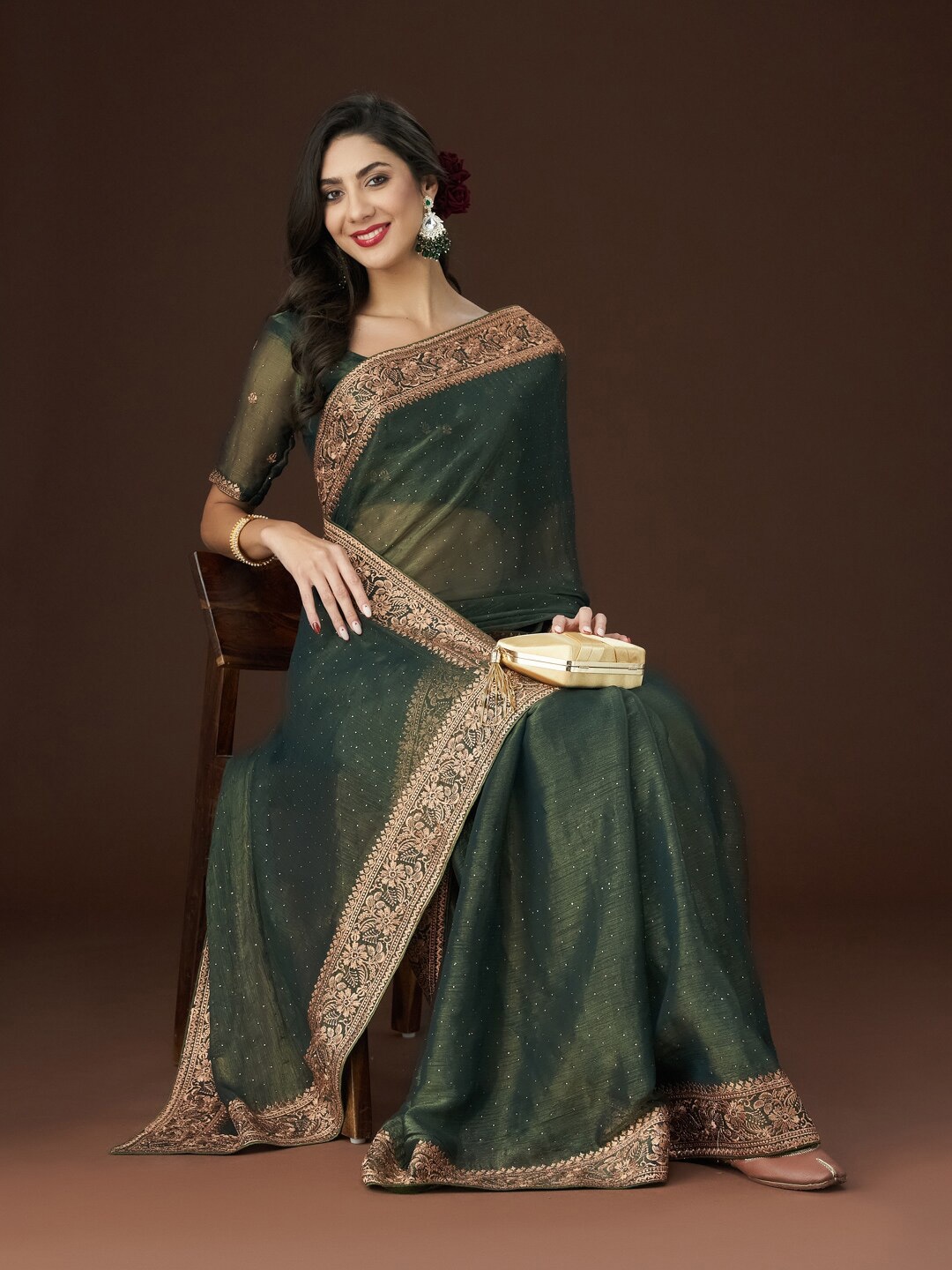 

kasee Zari Embroidered Saree, Green