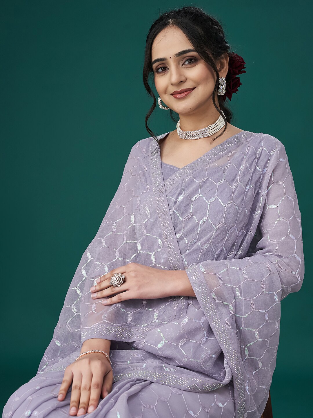 

kasee Embellished Sequinned Sarees, Lavender