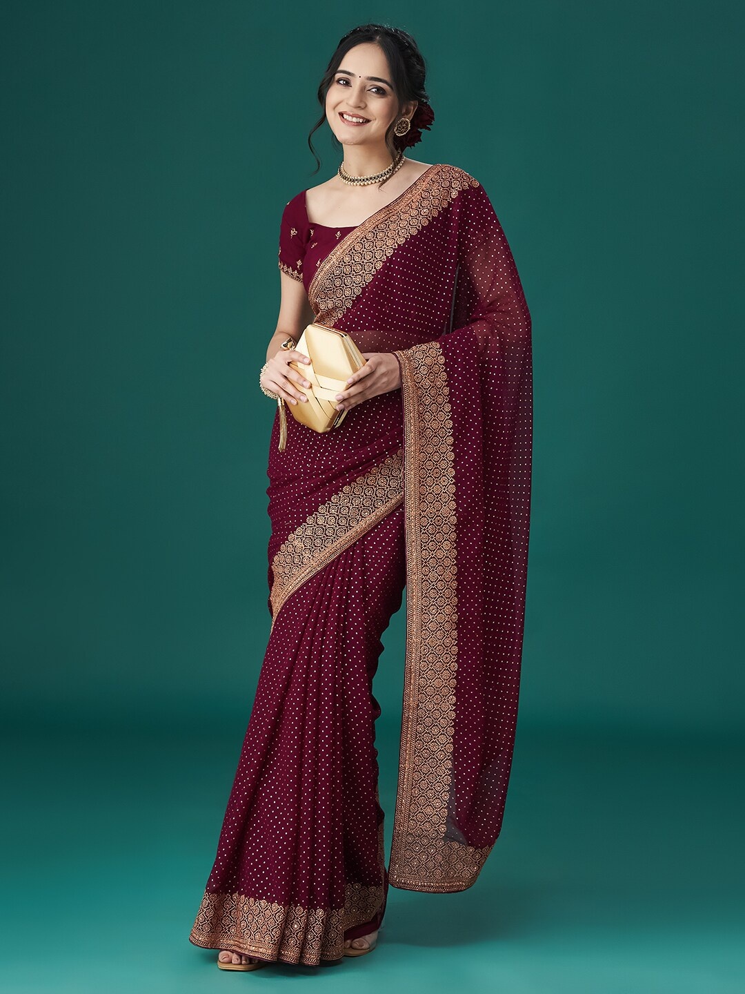 

kasee Embroidered Polka Dots Sarees, Burgundy