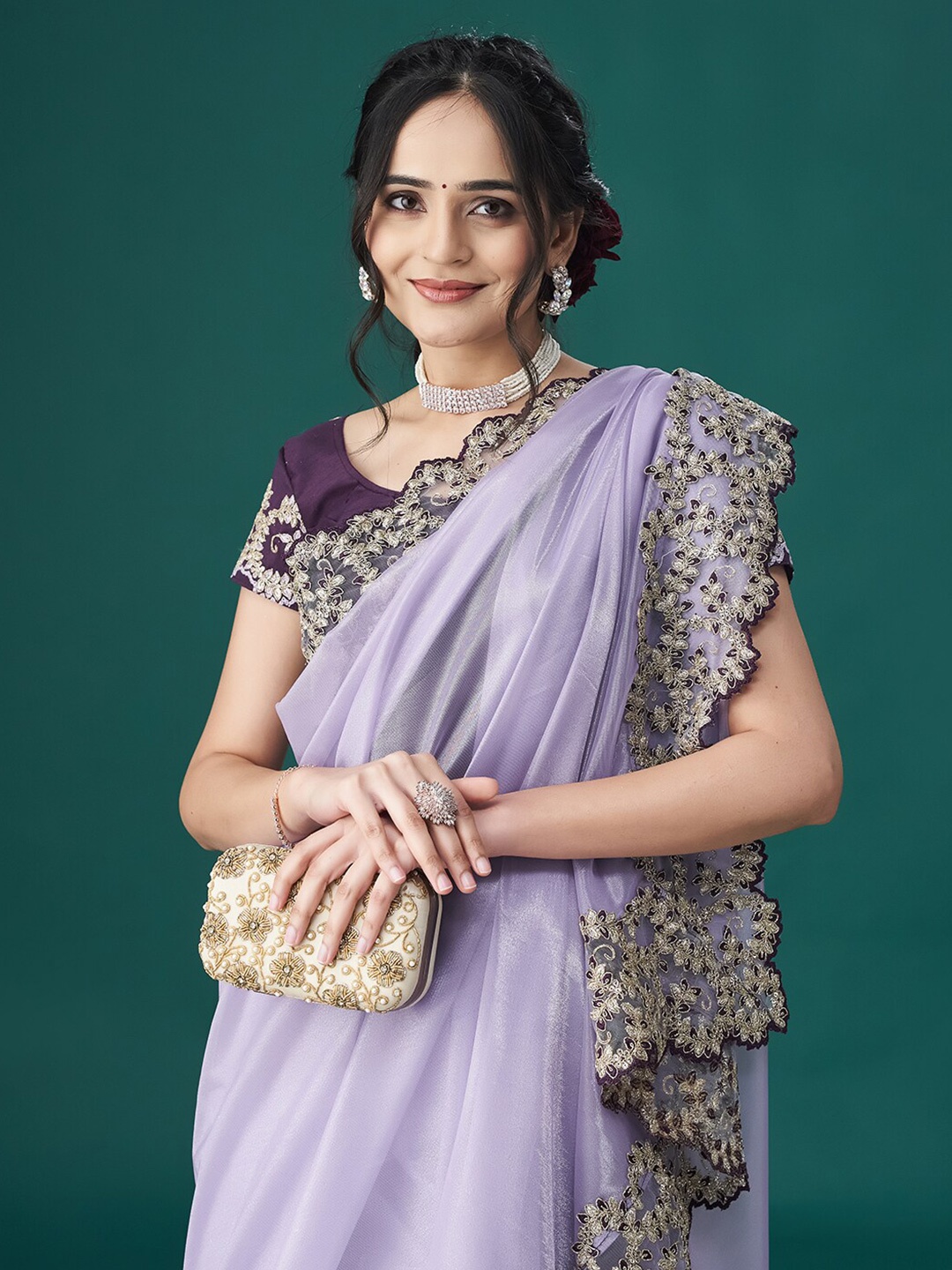 

kasee Embroidered Sarees, Lavender