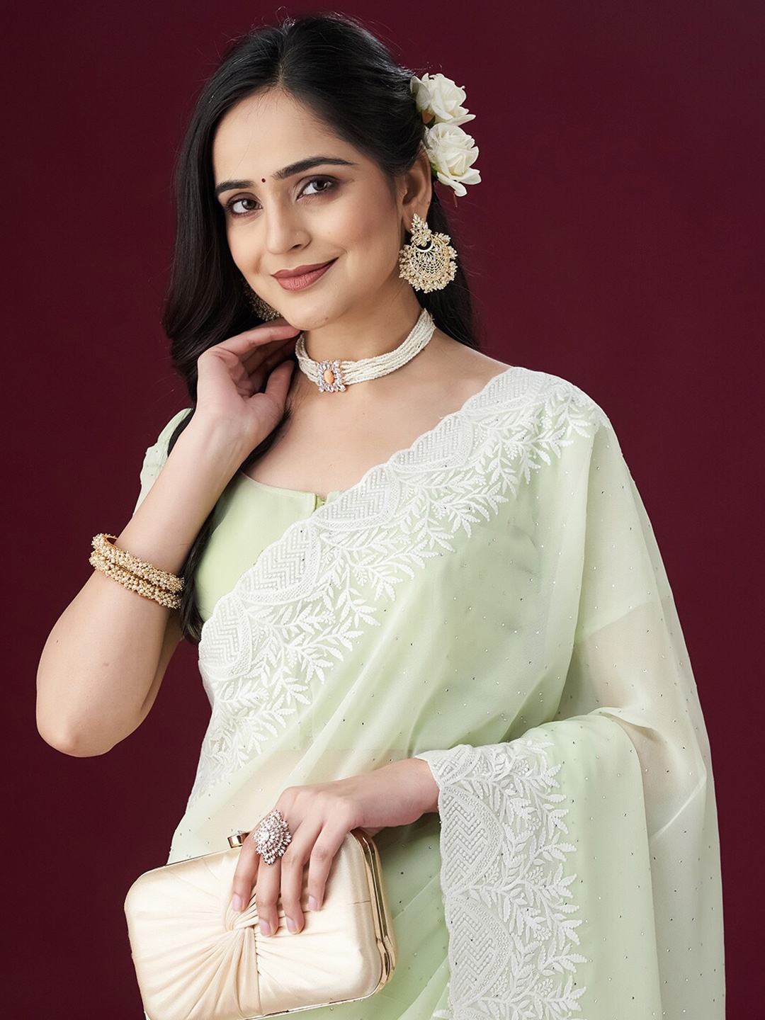 

kasee Embroidered Ethnic Motifs Sarees, Green