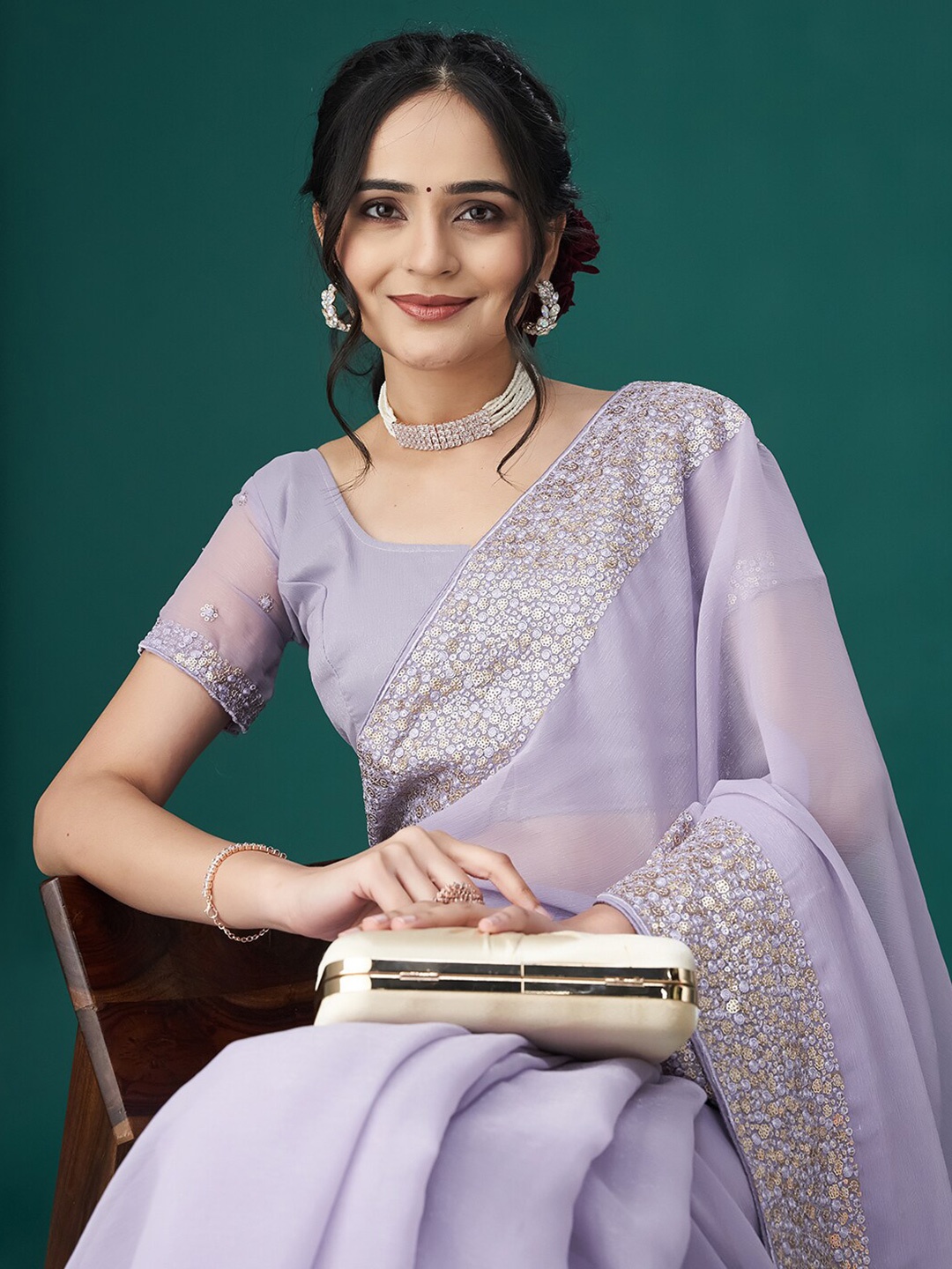 

kasee Embroidered Sequinned Sarees, Lavender