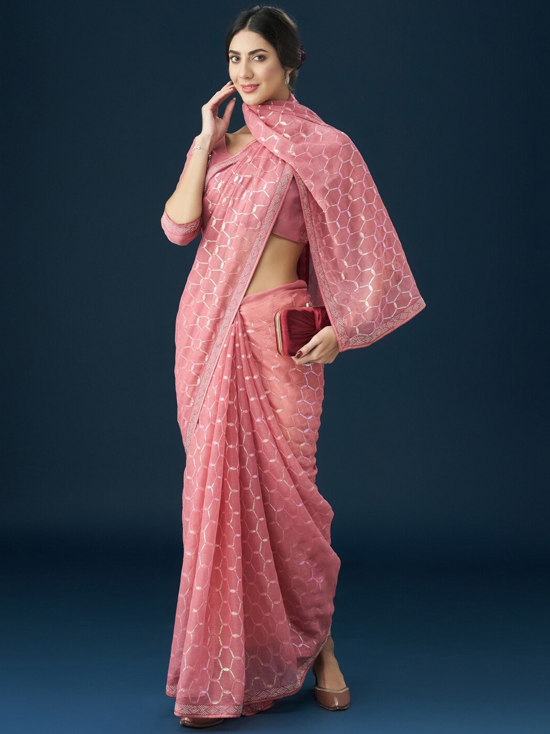 

kasee Embellished Sequinned Sarees, Pink