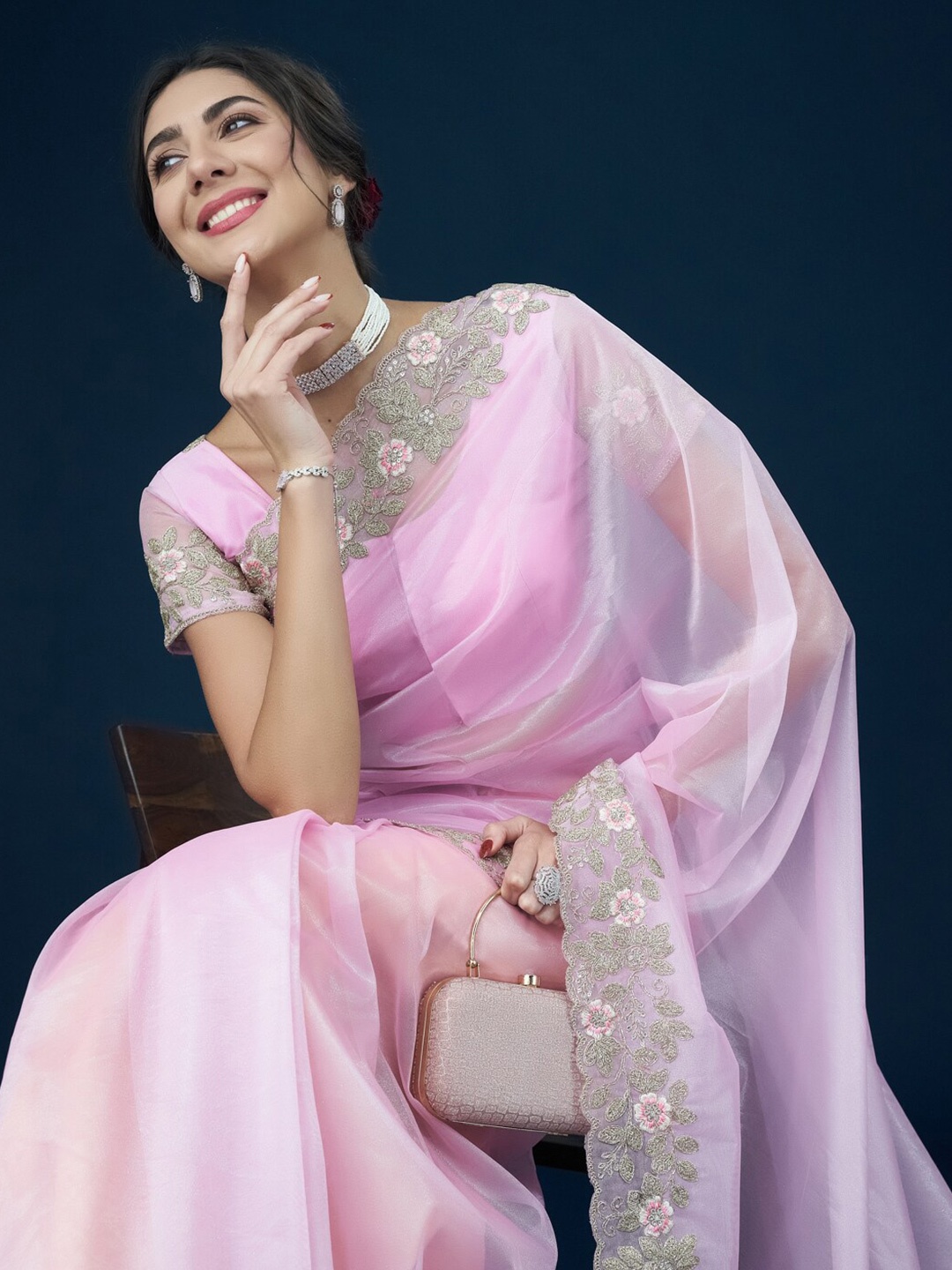 

kasee Ethnic Motifs Embroidered Zari Saree, Pink