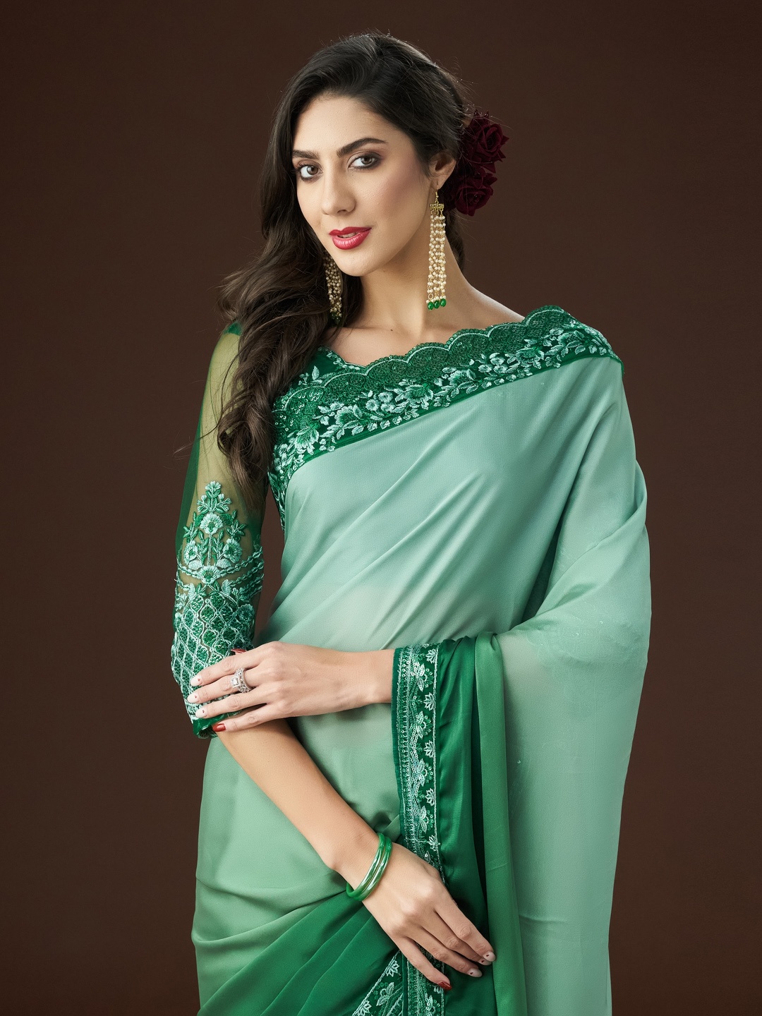 

kasee Embroidered Sequinned Saree, Green