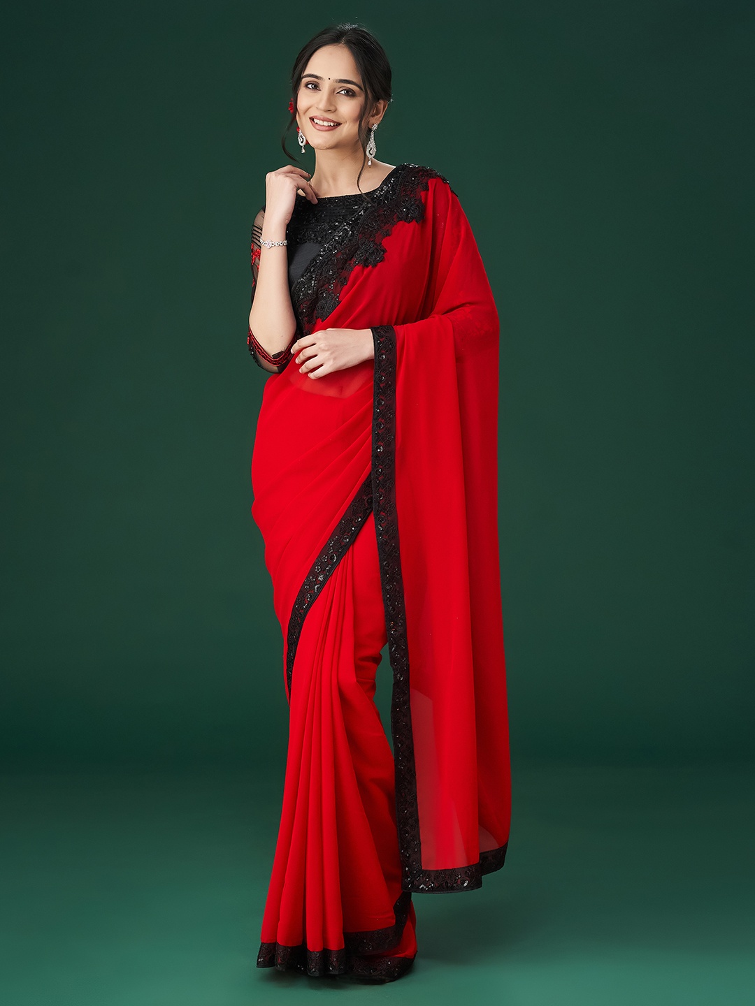

kasee Embroidered Sequinned Sarees, Red