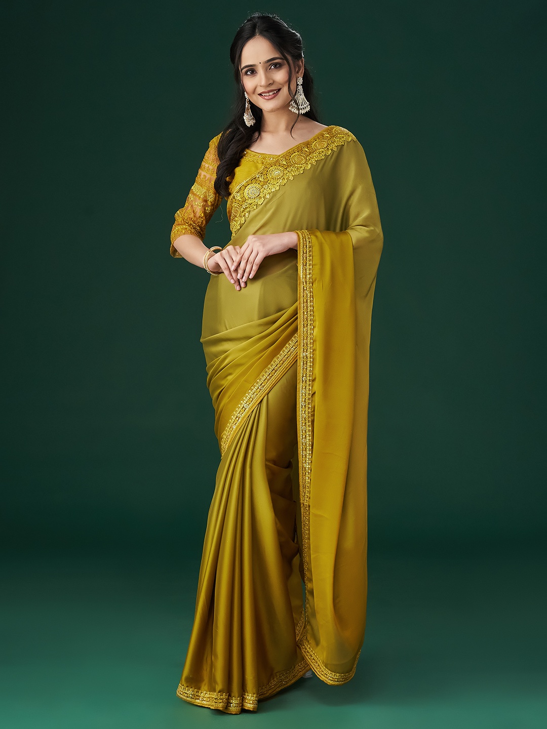 

kasee Embroidered Sequinned Saree, Mustard