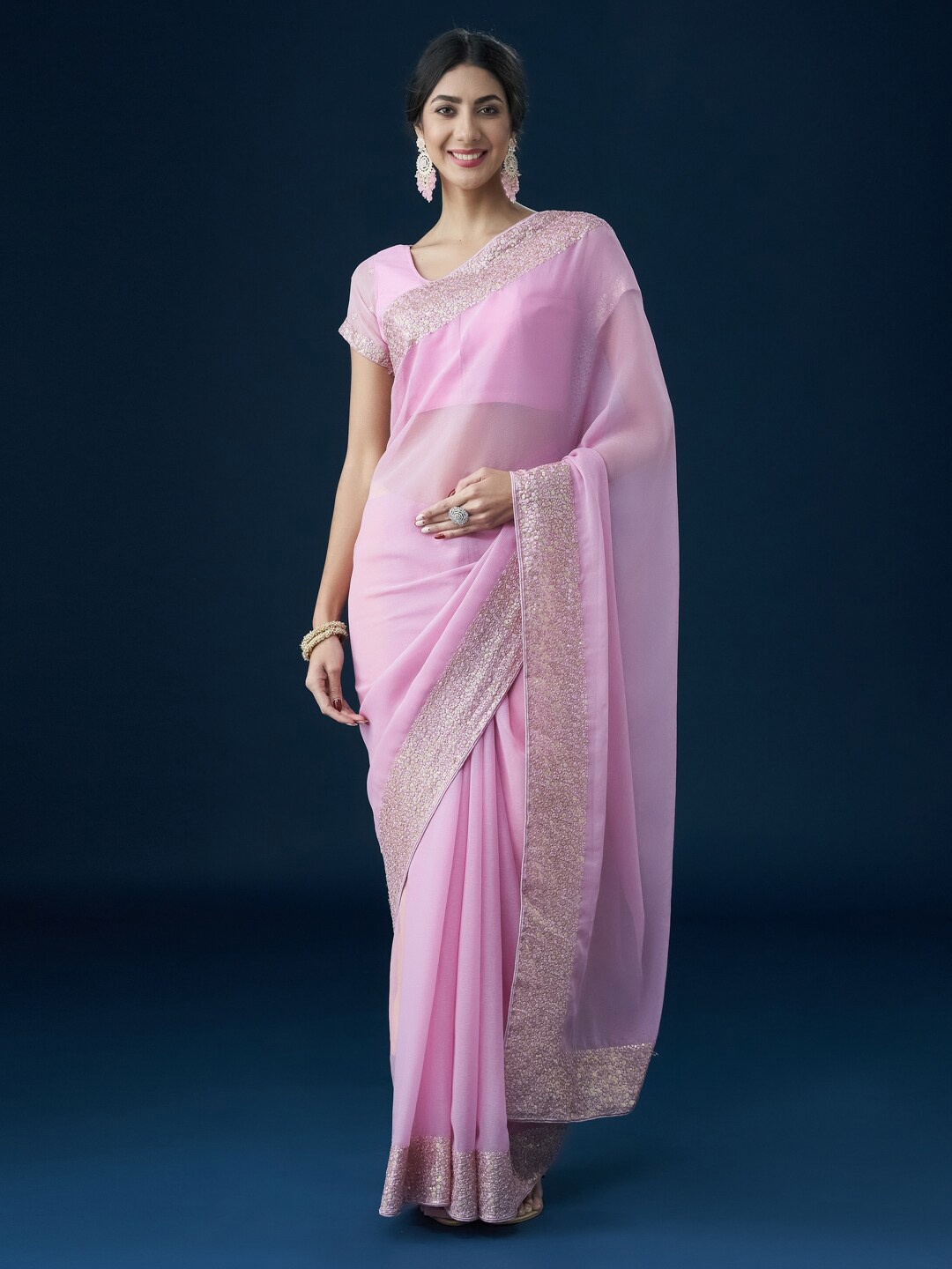 

kasee Embroidered Bordered Saree, Pink