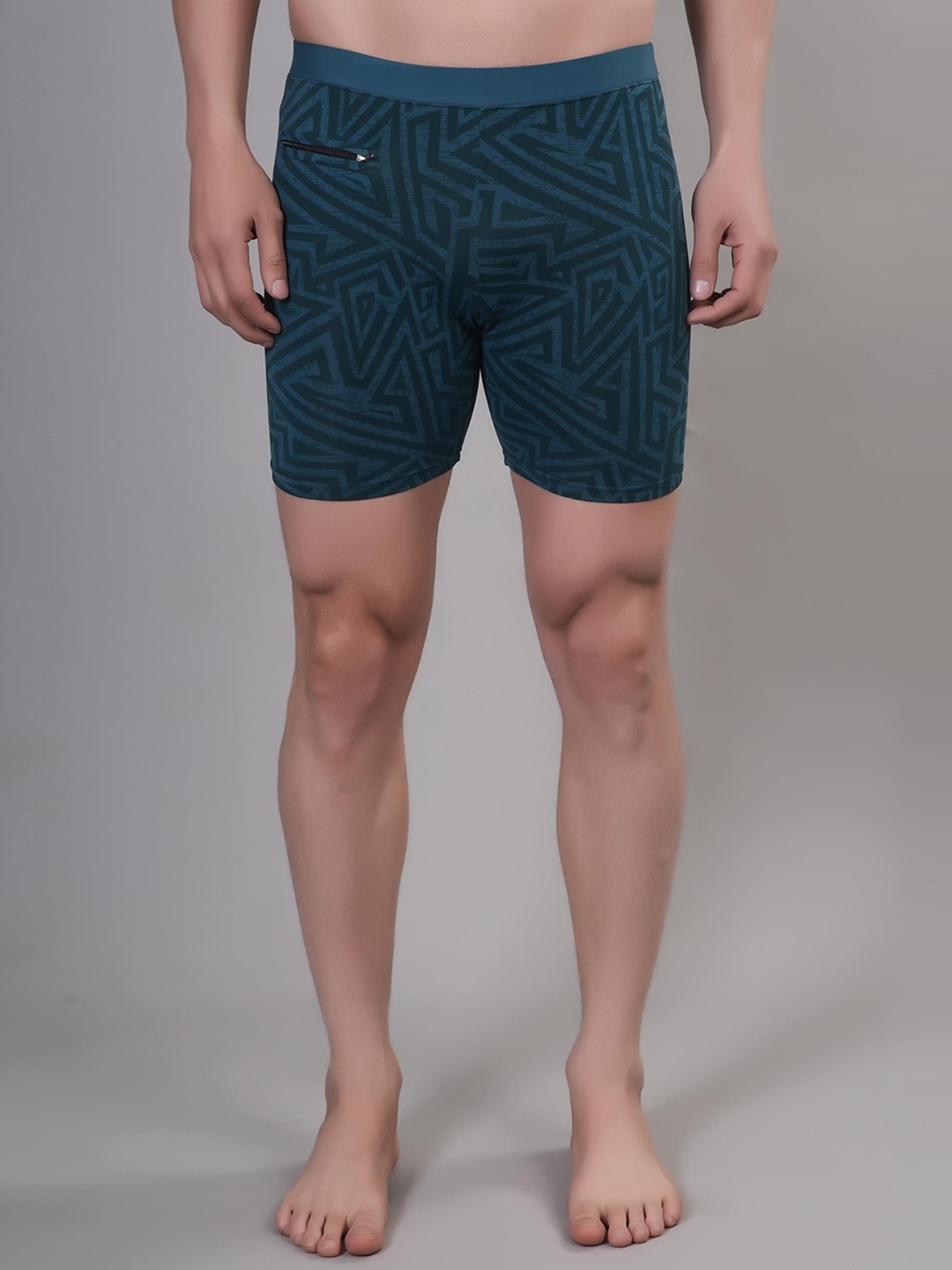 

Apraa & Parma Men Skinny Fit Geometric Printed Dri-FIT Sports Shorts, Green