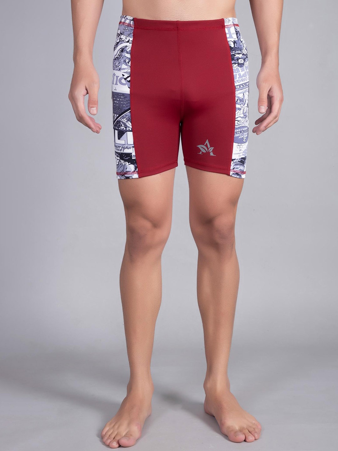 

Apraa & Parma Men Skinny Fit Typography Printed Dri-FIT Sports Shorts, Maroon