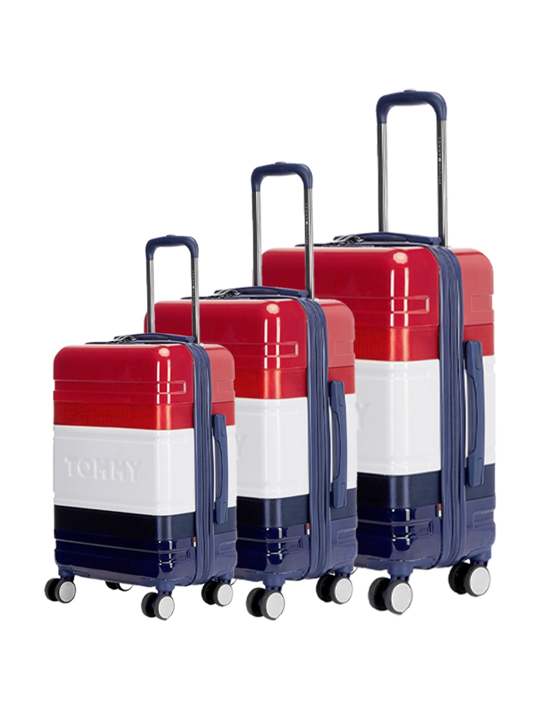 

Tommy Hilfiger Pack of 3 Triton Pro Trolley Suitcases - Cabin, Medium & Large, Red