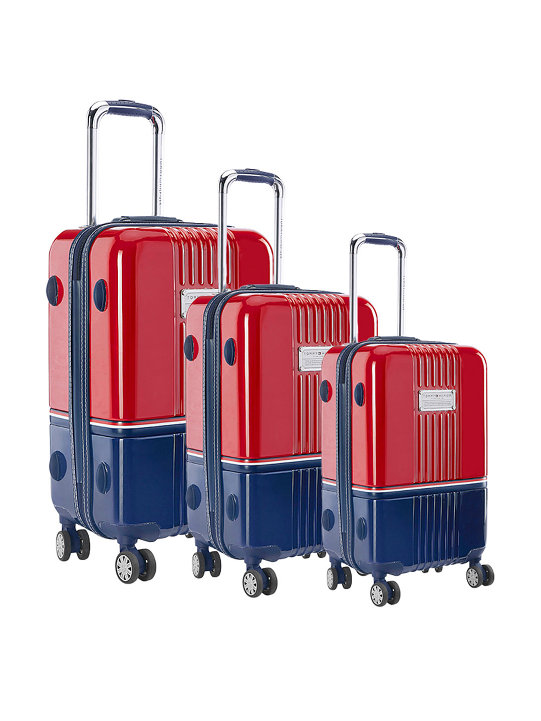 

Tommy Hilfiger Pack of 3 Colourblocked Twins Pro Trolley Suitcases - Cabin, Medium & Large, Red