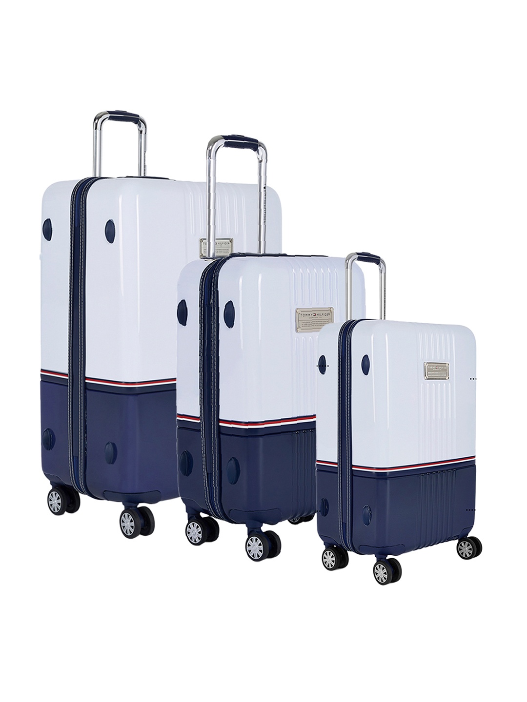 

Tommy Hilfiger Pack of 3 Colourblocked Twins Pro Trolley Suitcases - Cabin, Medium & Large, White