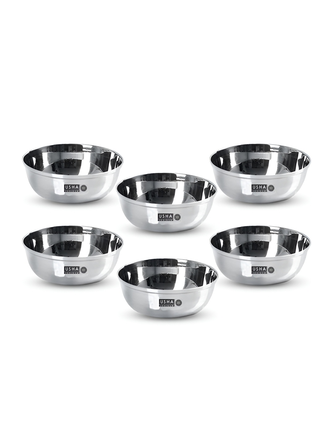 

USHA SHRIRAM Silver Toned 6 Pieces Dishwasher Safe Glossy Finish Stainless Steel Bowls