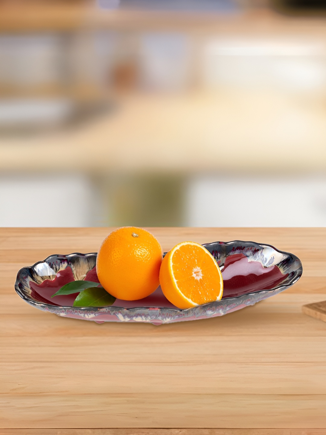 

USHA SHRIRAM Red & Black Microwave Safe Ceramic Food Platter