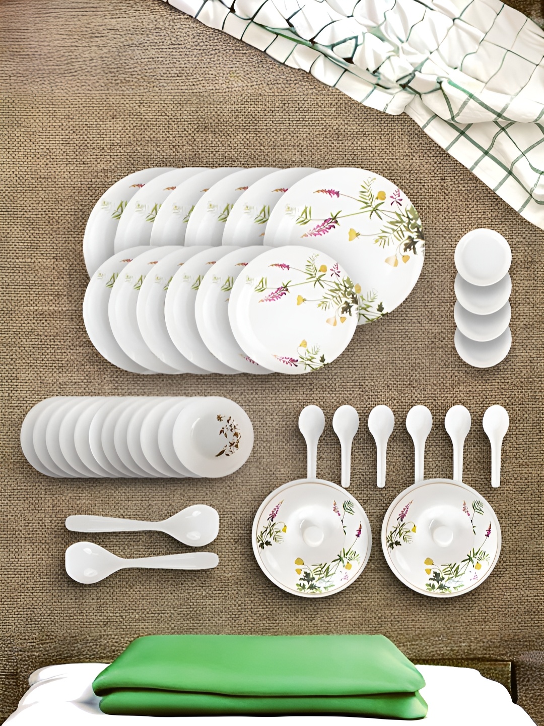 USHA SHRIRAM White40 Pieces Melamine Heat Resistant Dinner Set, White