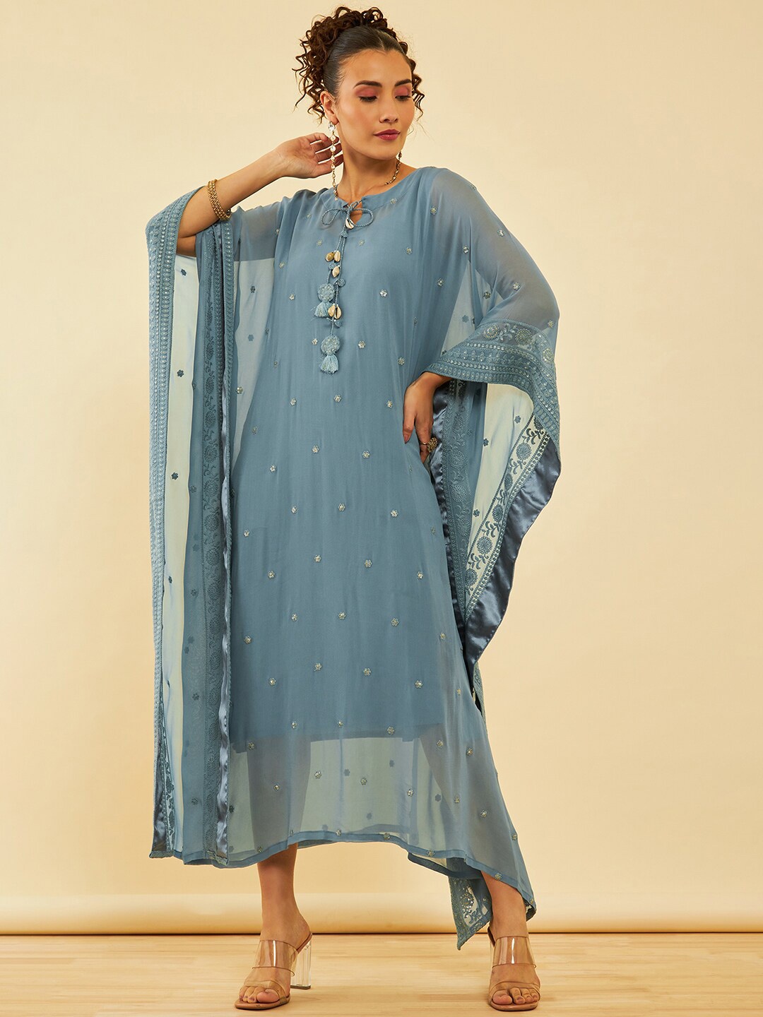 

Soch Floral Embroidered A-Line Midi Dress, Blue