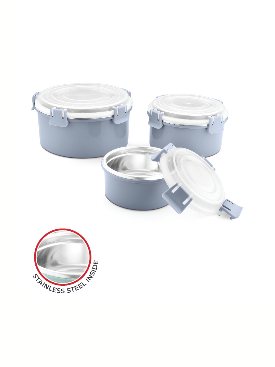 

Classic Essentials Grey 3 Pieces Stainless Steel Microwave Safe Food Containers