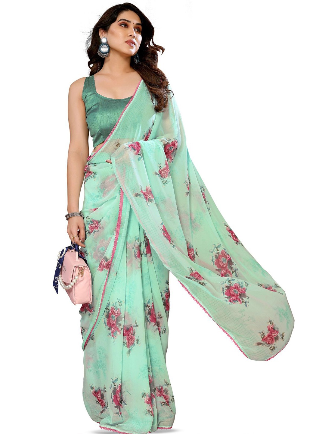 

ODETTE Floral Printed Ready To Wear Saree, Blue