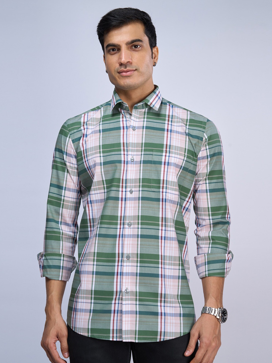 

MARK & ALBERT Slim Fit Tartan Checked Cotton Casual Shirt, Sea green