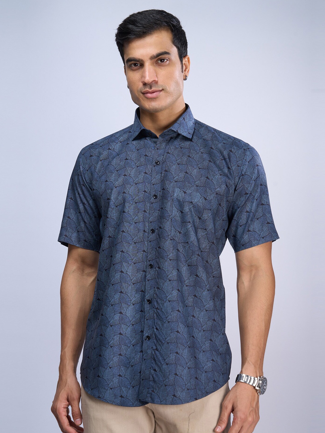 MARK & ALBERT Floral Printed India Slim Fit Casual Shirt, Blue