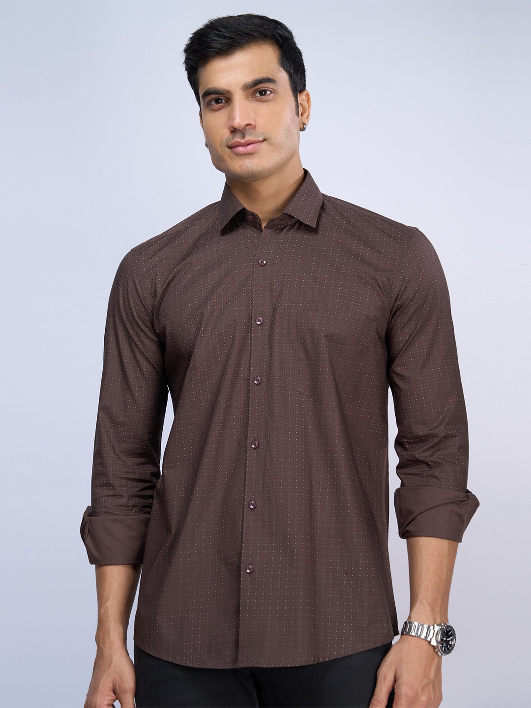 

MARK & ALBERT India Slim Micro Ditsy Cotton Slim Fit Opaque Printed Casual Shirt, Brown
