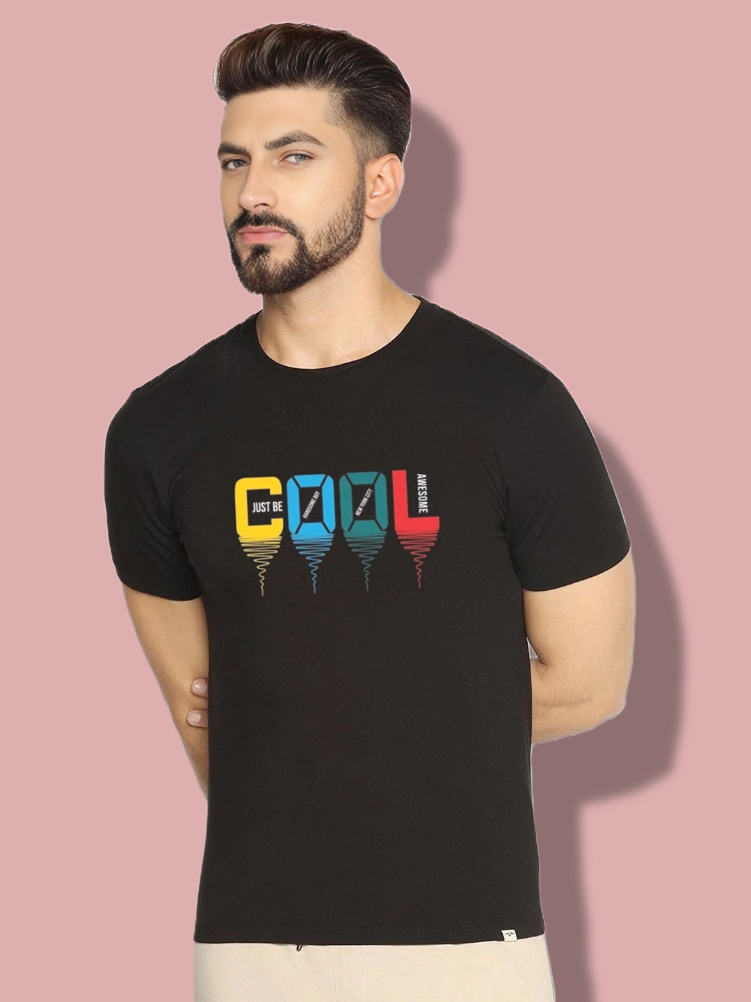 

Elibolz Typography Printed Cotton T-shirt, Black