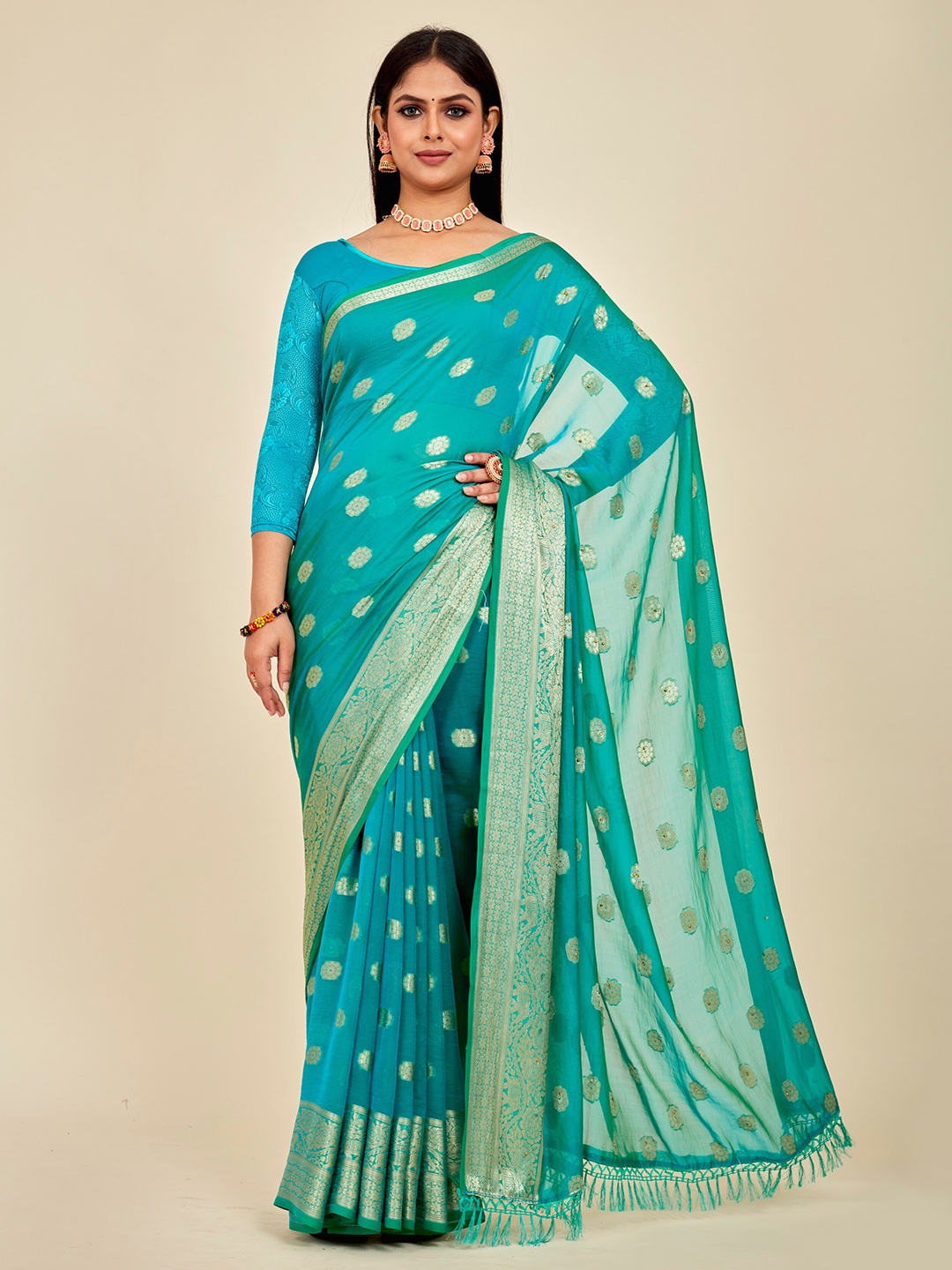 

MAHALASA Woven Design Zari Pure Silk Saree, Blue