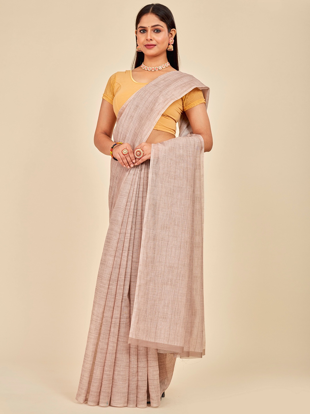 

MAHALASA Saree with Unstitched Blouse, Beige