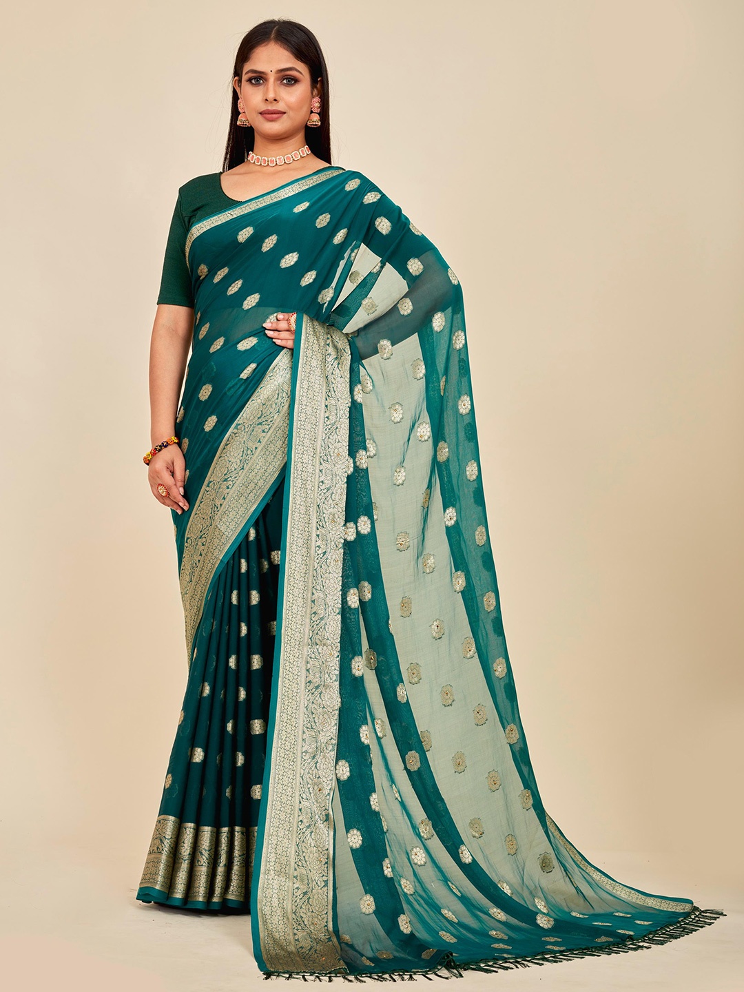 

MAHALASA Woven Design Zari Pure Silk Saree with Tassels, Blue
