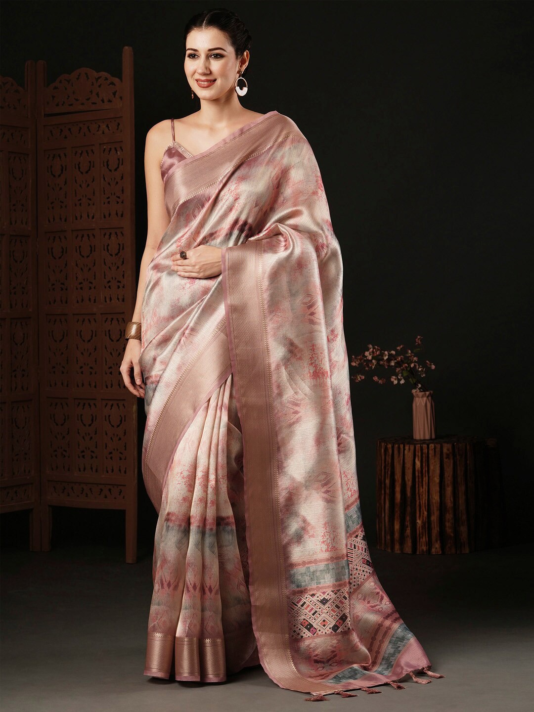

Anouk Abstract Printed Zari Sungudi Saree, Mauve