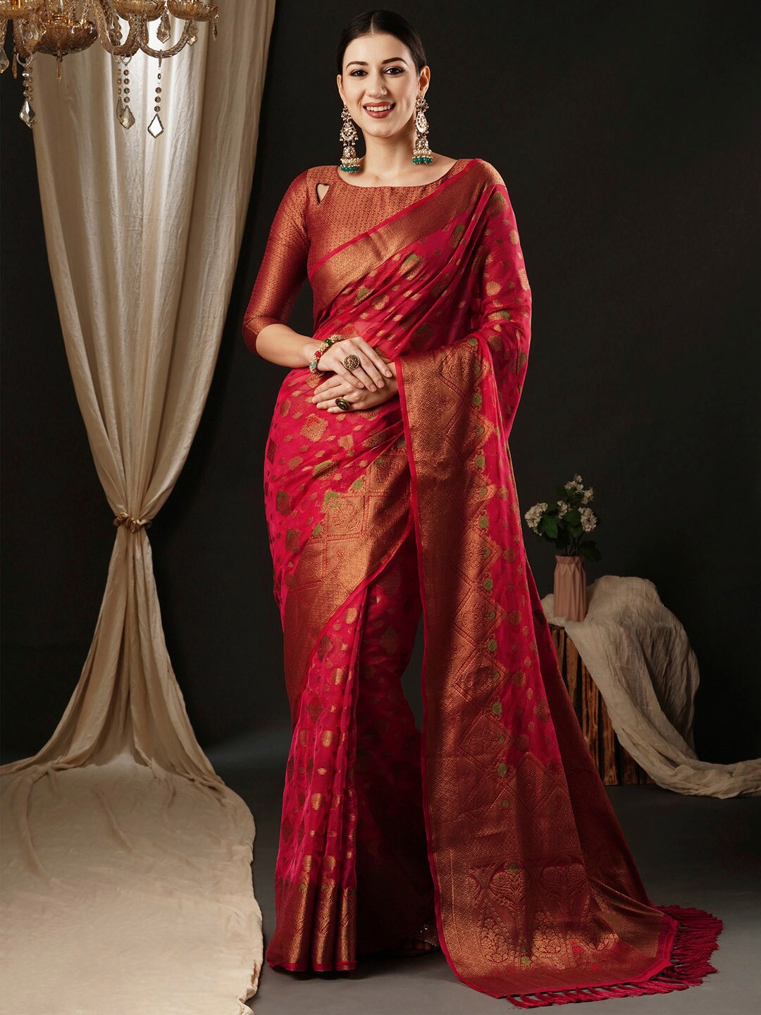 

Anouk Woven Design Zari Organza Designer Banarasi Saree, Pink