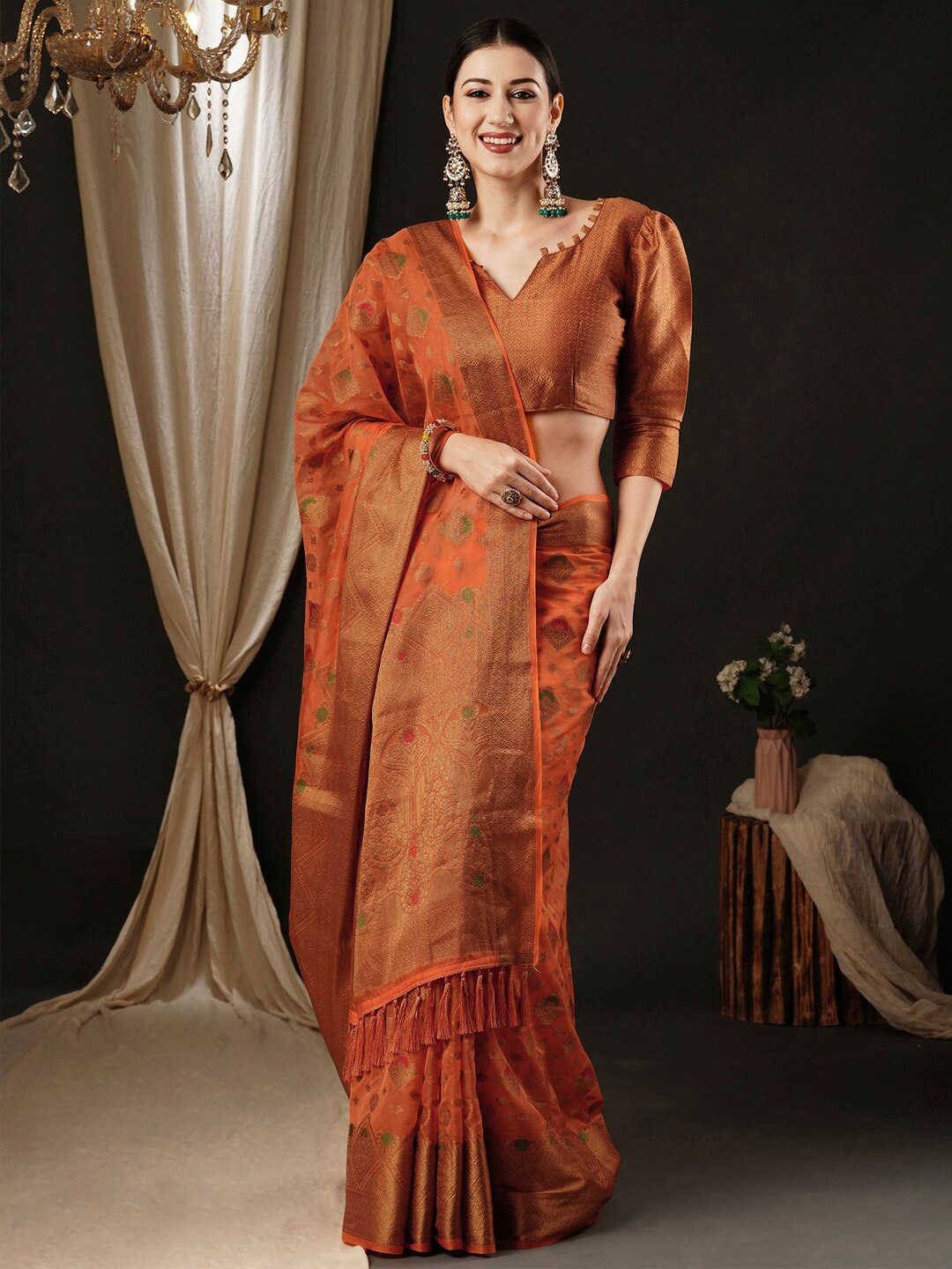 

Anouk Ethnic Woven Design Zari Organza Banarasi Saree, Orange