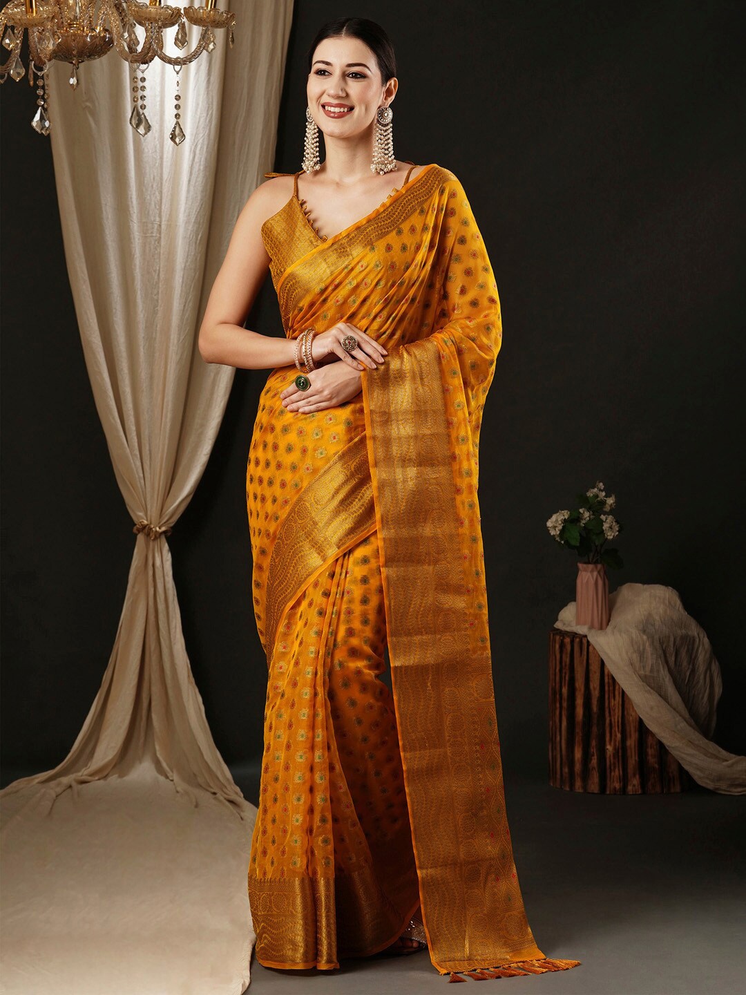 

Anouk Woven Design Zari Organza Banarasi Saree, Yellow